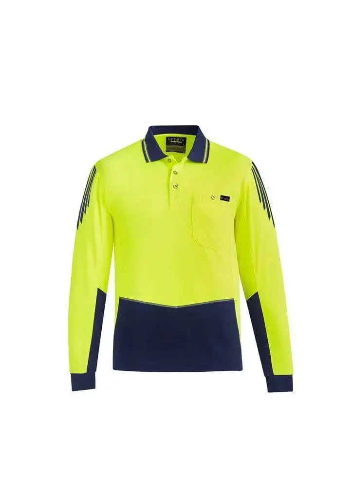SYZMIK mens hi vis flux l/s polo zh310 Work Wear Syzmik Yellow/Navy 7XL